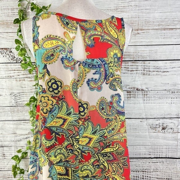 Robbie Bee Tunic Dress size 12 Pink Yellow Paisley Sheer A Line Lagenlook Boho - Picture 14 of 16